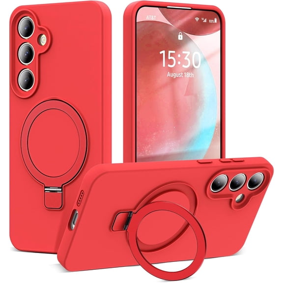 Designed for Samsung Galaxy S24 6.2'' with Magnetic Ring Stand[Compatible with Mag-Safe][Military-Grade Protection] Slim Liquid Silicone S24 Phone Case for Men Wowen,Red