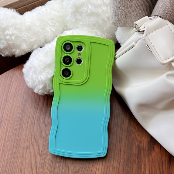Designed for Samsung Galaxy S24 Case, Cute Gradient Color Case for Women & Men, Soft Silicone Shockproof, Support Wireless Charging Case for Samsung Galaxy S24, Green+Blue
