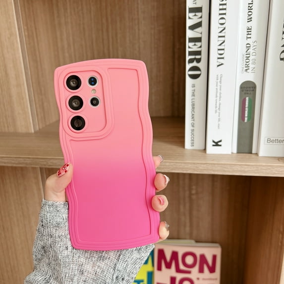 Designed for Samsung Galaxy S24 Case, Cute Gradient Color Case for Women & Men, Soft Silicone Shockproof, Support Wireless Charging Case for Samsung Galaxy S24, Pink+Rose