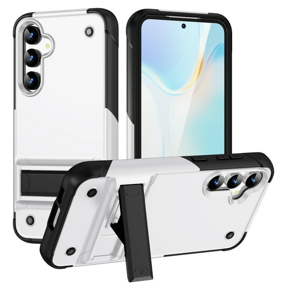 Designed for Samsung Galaxy S24 Case, with Hidden Kickstand Military Grade Drop Protection Dustproof Hybrid Hard PC Kickstand Phone Case Cover for Men Women for S24, White
