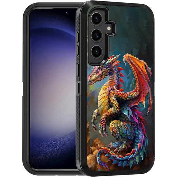 Designed for Samsung Galaxy S24 Case, Military Grade Heavy Duty 3-Layer Shockproof Full-Body Protective Cover for Samsung Galaxy S24 5G (6.2", 2024), Colorful Dragon