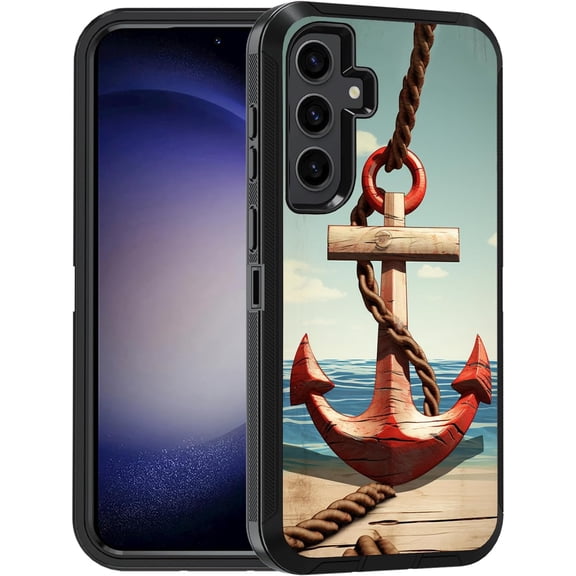 Designed for Samsung Galaxy S24 Case, Military Grade Heavy Duty 3-Layer Shockproof Full-Body Protective Cover for Samsung Galaxy S24 5G (6.2", 2024), Nautical Anchor