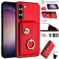 thumbnail image 1 of Designed for Samsung Galaxy S24 Case Wallet Credit Card Holder with Rotation Finger Ring Kickstand, Hidden Pocket Anti-Scratch PU Leather Shockproof Protective Cover for Galaxy S24, Red, 1 of 8