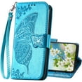 thumbnail image 1 of Designed for Samsung Galaxy S24 Case Wallet,Women Flip Folio Cover with Butterfly Embossed PU Leather Stand Credit Card Holders Slots Wrist Strap Phone Case for Samsung S24 5G 6.1" (Blue), 1 of 15