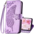 thumbnail image 1 of Designed for Samsung Galaxy S24 Case Wallet,Women Flip Folio Cover with Butterfly Embossed PU Leather Stand Credit Card Holders Slots Wrist Strap Phone Case for Samsung S24 5G 6.1" (Lavender), 1 of 14