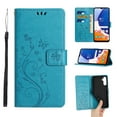 thumbnail image 1 of Designed for Samsung Galaxy S24 Case, Wrist Strap Flip Kickstand PU Leather Wallet Case Cash Card Slots Holder, Protective Shockproof Pattern Women Cover for Samsung Galaxy S24, Blue, 1 of 7