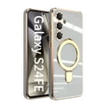 thumbnail image 1 of Designed for Samsung Galaxy S24 FE Case, with 360° Rotatable Magnetic Invisible Stand [Compatible with MagSafe] Gold Plating Edge Soft TPU Shockproof Protective Case for Women Men - White, 1 of 6