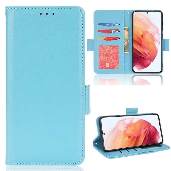 Designed for Samsung Galaxy S24 FE Case, Luxury PU Leather Wallet Phone Case with Card Holder Flip Kickstand Drop Protection Phone Case Cover for Samsung Galaxy S24 FE - Cyanblue