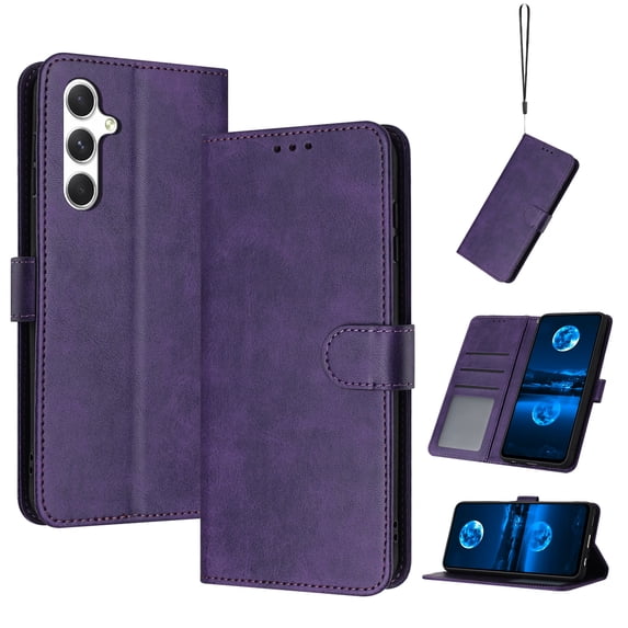 Designed for Samsung Galaxy S24 FE Case Wallet, Men Women Flip Folio Cover with PU Leather Stand Credit Card Holders Slots Wrist Strap Soft TPU Inner Phone Case for Samsung Galaxy S24 FE, Purple