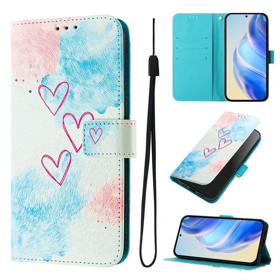 Designed for Samsung Galaxy S24 FE Premium PU Leather Pattern Flip Wallet Case Cover, Card Slots & Kickstand Wrist Strap Magnetic Closure Protective Phone Case for S24 FE, Love Me