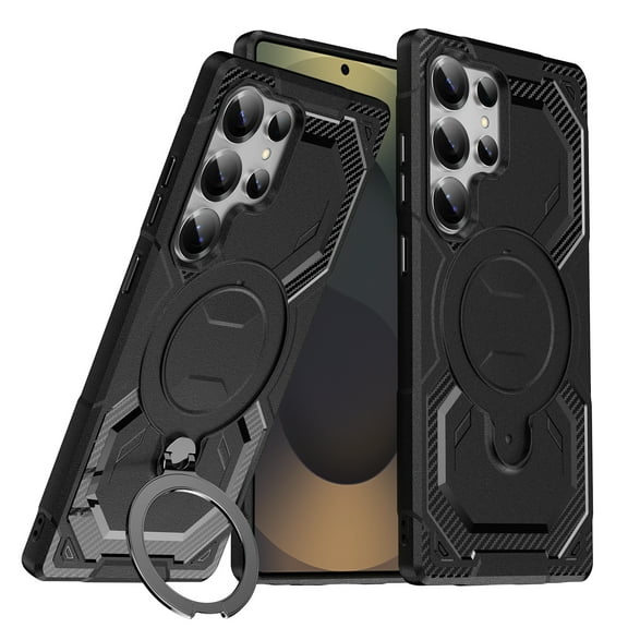 Designed For Samsung Galaxy S24 Phone Case,With 360° Spin Magnetic Stand Ring Kickstand,Fit for Mag-Safe,Military Grade Shockproof Heavy Duty Dropproof Tough Rugged Phone Case,Black