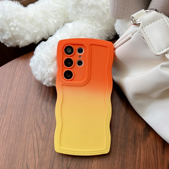 Designed for Samsung Galaxy S24 Plus Case, Cute Gradient Color Case for Women & Men, Soft Silicone Shockproof, Support Wireless Charging Case for Samsung Galaxy S24 Plus, Orange+Yellow