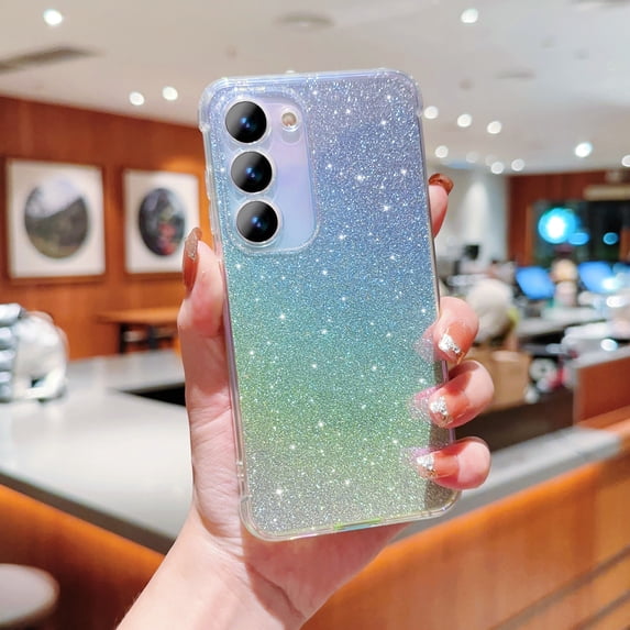 Designed for Samsung Galaxy S24 Plus Case, Glitter Gradient Shiny Bling Paper Clear Shell Case, Slim Lightweight Shockproof Protective Rubber Bumper Phone Cover for Samsung Galaxy S24 Plus, Silver
