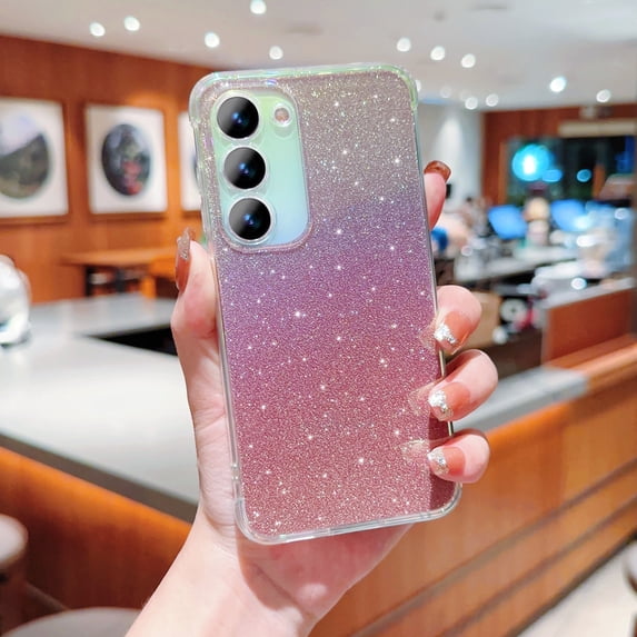 Designed for Samsung Galaxy S24 Plus Case, Glitter Gradient Shiny Bling Paper Clear Shell Case, Slim Lightweight Shockproof Protective Rubber Bumper Phone Cover for Samsung Galaxy S24 Plus, Pink