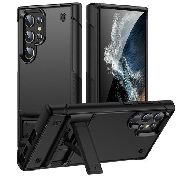 Designed for Samsung Galaxy S24 Ultra Armor Case, [Kickstand Function] [Hard PC + Soft TPU Reinforced Drop Protection] Shockproof Anti-drop Hybrid Phone Case for Samsung Galaxy S24 Ultra - Black