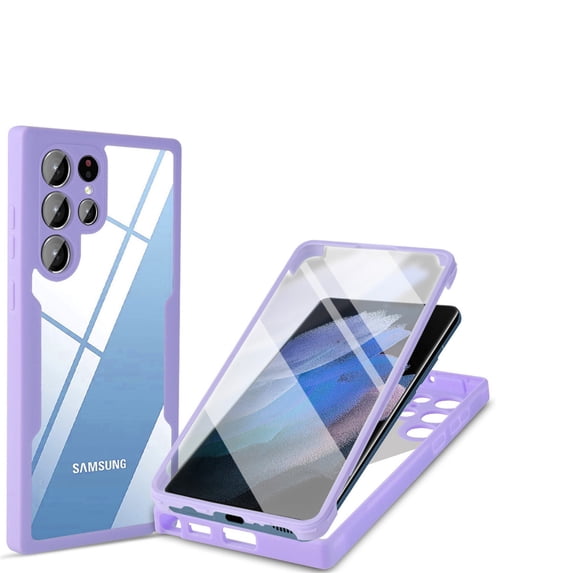 Designed for Samsung Galaxy S24 Ultra Case Full-Body Bumper Case Cover Built in Screen Protector Shockproof Transparent Back 360 Full Body Protective Case for Samsung Galaxy S24 Ultra, Purple