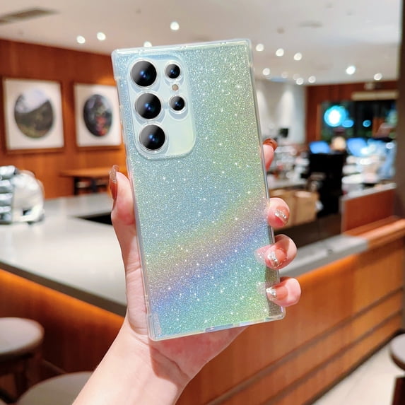 Designed for Samsung Galaxy S24 Ultra Case, Glitter Gradient Shiny Bling Paper Clear Shell Case, Slim Lightweight Shockproof Protective Rubber Bumper Phone Cover for Samsung Galaxy S24 Ultra, Silver