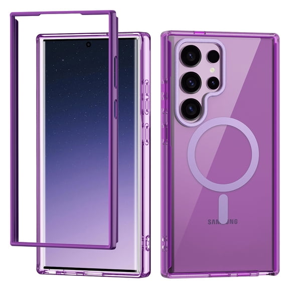 Designed for Samsung Galaxy S24 Ultra Case Magnetic, [Compatible with Magsafe] Dustproof Clear Phone Case Not Yellowing Military-Grade Drop Protection Shockproof Bumper Back Case, Darkpurple