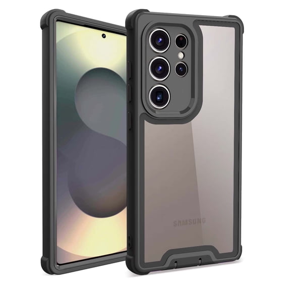 Designed For Samsung Galaxy S24 Ultra Clear Phone Case,Two-color Design,Heavy Duty Shockproof Protection,Anti-Drop,Durable 4-Layer Transparent Back Protective Heavy Duty Phone Case,Black