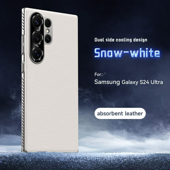Designed for Samsung Galaxy S24 Ultra Heat Dissipation Phone Case,Side Hollowed-out Design,Precision Lens Protectipn,PU Leather Shockproof Anti-scratch Rugged Thin Fit Durable Phone Case,White