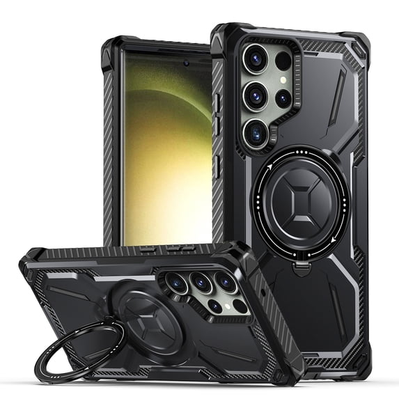 Designed for Samsung Galaxy S24 Ultra Magnetic Case, Compatible with Magsafe, Built-in Ring Kickstand Heavy Duty Shockproof Protection Armor Phone Case Cover for Samsung Galaxy S24 Ultra, Black