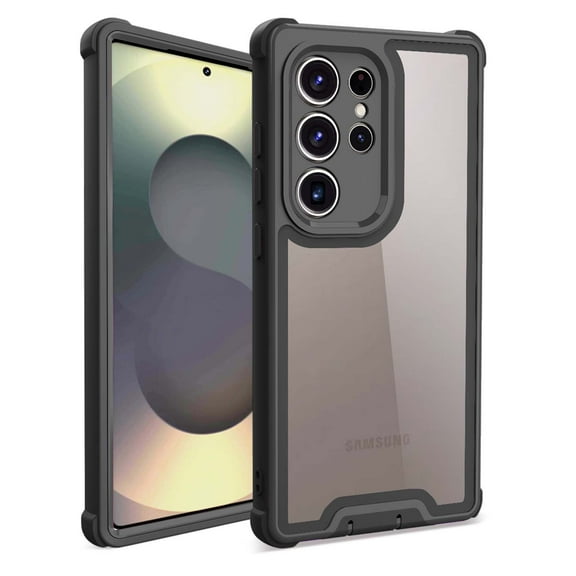 Designed For Samsung Galaxy S24 Ultra Phone Case,Military-Grade Protection,Transparent Back Designing,Heavy Duty Anti-Drop Shockproof Bicolor Rugged 4-in-1 Phone Case,Black