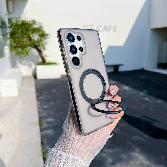 Designed for Samsung Galaxy S24 Ultra Phone Case,With Invisible Contractile Ring Kickstand,Anti-Drop Protection,Matte Translucent Back,Shockproof Ultra Slim Rugged Durable Phone Case,Black