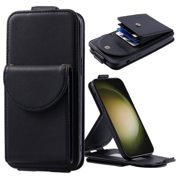 Designed for Samsung Galaxy S24 Ultra Wallet Case, Premium PU Leather Photo/Card/Cash Slots Kickstand Magnetic Snap Flip Case Cover with Crossbody Strap & Lanyard for Samsung Galaxy S24 Ultra, Black