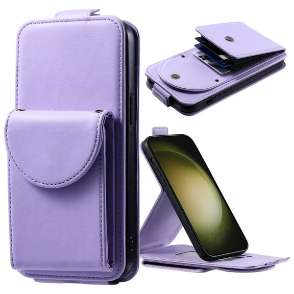 Designed for Samsung Galaxy S24 Ultra Wallet Case, Premium PU Leather Photo/Card/Cash Slots Kickstand Magnetic Snap Flip Case Cover with Crossbody Strap & Lanyard for Samsung Galaxy S24 Ultra, Purple