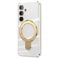 thumbnail image 1 of Designed for Samsung Galaxy S25 Case, with 360° Rotatable Magnetic Invisible Stand [Compatible with MagSafe] Gold Plating Edge Soft TPU Shockproof Protective Case for Women Men - White, 1 of 9