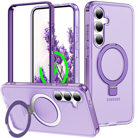 Designed for Samsung Galaxy S25 Case Compatible with Magsafe Stand, Built-in Screen Protector Drop Protection Shockproof Lightweight Slim Translucent 2 In 1 Cover for Galaxy S25, Purple