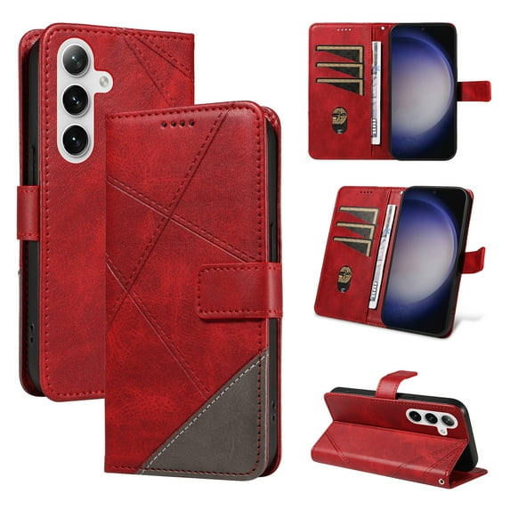 Designed for Samsung Galaxy S25 Case Wallet, Men Women Flip Folio Cover with PU Leather Stand Credit Card Holders Slots Wrist Strap Magnetic Clasp Phone Case for Samsung Galaxy S25, Red