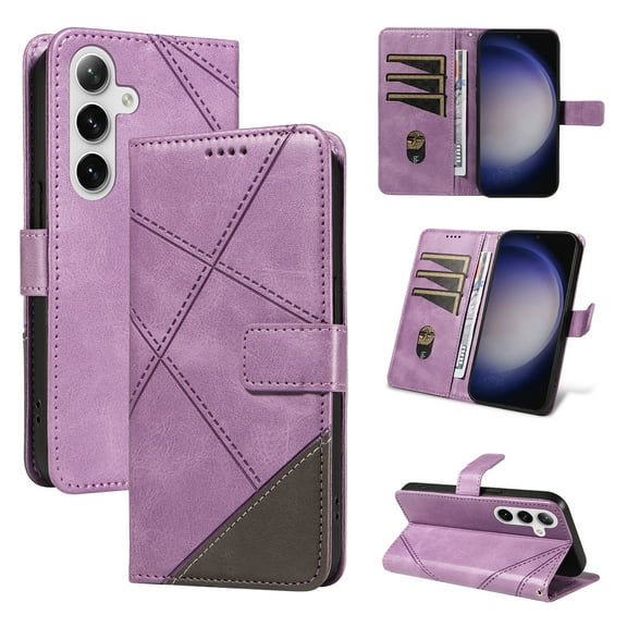 Designed for Samsung Galaxy S25 Case Wallet, Men Women Flip Folio Cover with PU Leather Stand Credit Card Holders Slots Wrist Strap Magnetic Clasp Phone Case for Samsung Galaxy S25, Purple