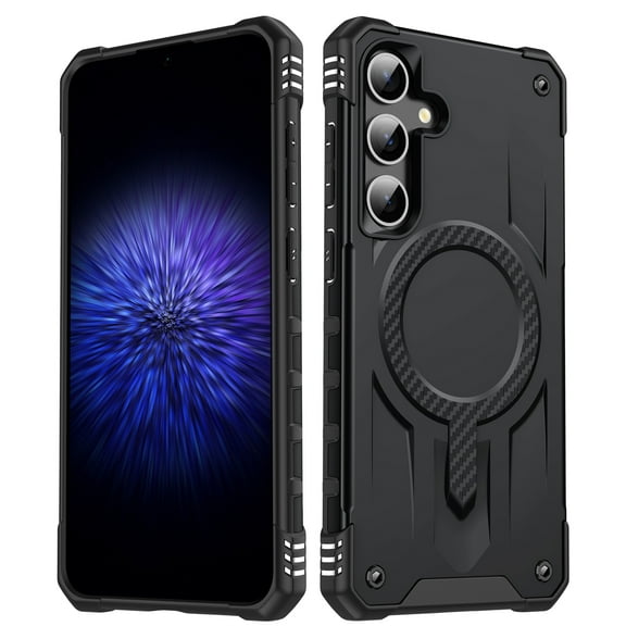 Designed for Samsung Galaxy S25 - Compatible with MagSafe Support Wireless Charging Rugged Shockproof Anti-Slip Military Grade Protective Phone Cover for Samsung Galaxy S25, Black