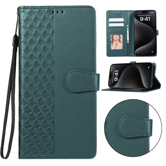 Designed for Samsung Galaxy S25 Edge Case Wallet,Flip Folio Cover with Embossed PU Leather+Soft Inner Case Stand RFID Blocking Credit Card Holders Slots with Wrist Strap Shockproof Phone Case,Green