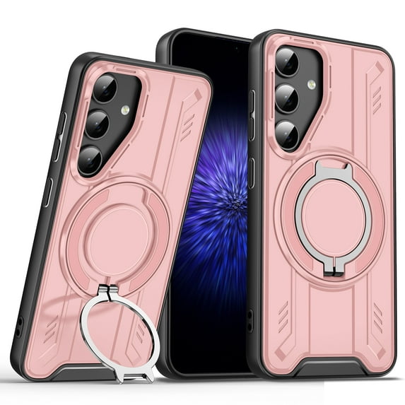 Designed for Samsung Galaxy S25 Edge Magnetic Phone Case,Compatible with Mag-Safe,360° Spin Contractile Ring Kickstand,Heavy Duty Shockproof Anti-fall Dropproof Tough Rugged Phone Case,Pink