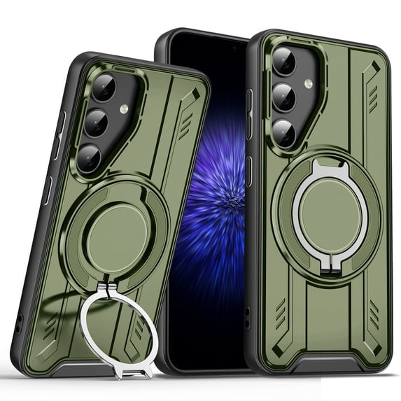 Designed for Samsung Galaxy S25 Edge Magnetic Phone Case,Compatible with Mag-Safe,360° Spin Contractile Ring Kickstand,Heavy Duty Shockproof Anti-fall Dropproof Tough Rugged Phone Case,Armygreen