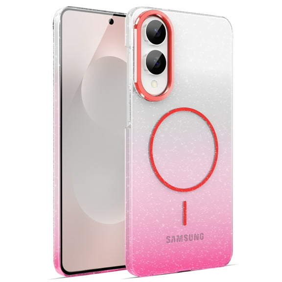 Designed for Samsung Galaxy S25 Edge Magnetic Phone Case,Luxury Sparkle Bling Gradient GlitterDesign,Compatible with Mag-Safe,Anti-Scratch Dust-Proof Shockproof Rugged Slim Clear Phone Case,Red