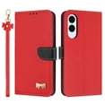 thumbnail image 1 of Designed for Samsung Galaxy S25 Edge Wallet Phone Case,With Card Slots,Metal Bowknot PU Leather Flip Folio Kickstand,with Shoulder Strap&Wrist Strap,Shockproof Anti-fall Phone Case,Red, 1 of 9