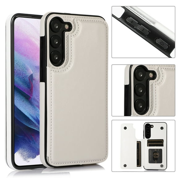 Designed for Samsung Galaxy S25 Edge Wallet Phone Case,With Card Slots,PU Leather Back Folio Flip Kickstand,Double Magnetic Clasp and Durable Shockproof Rugged Anti-fall Phone Case,White