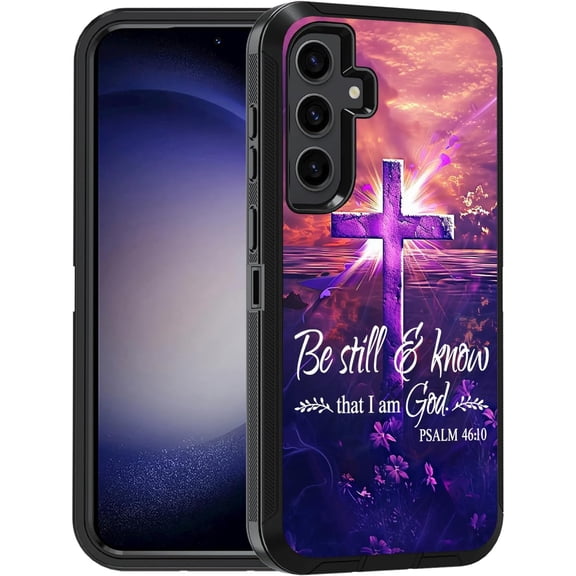 Designed for Samsung Galaxy S25 FE Case, Military Grade Heavy Duty 3-Layer Shockproof Full-Body Protective Cover for Samsung Galaxy S25 FE 5G 6.7", Cross Quote Bible Verses Psalm 46:10