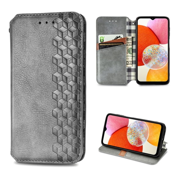 Designed for Samsung Galaxy S25 FE Case, Retro PU Leather Wallet Phone Case with Credit Card Holder Protective Shockproof Magnetic Kickstand Flip Cover for Galaxy S25 FE, Gray