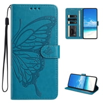 Designed for Samsung Galaxy S25 FE Case Wallet, Women Flip Folio Cover with Butterfly Embossed PU Leather Kickstand Credit Card Holder Slots Wrist Strap Phone Case for Galaxy S25 FE, Blue