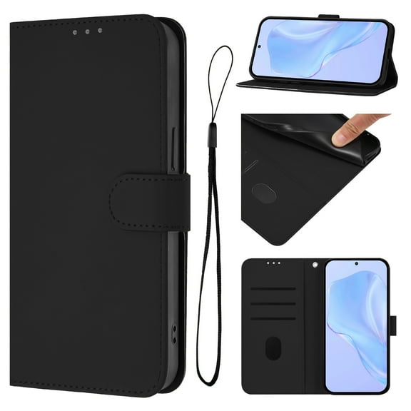 Designed for Samsung Galaxy S25 FE Case Wallet, Women Men Flip Folio Cover with PU Leather Stand Credit Card Holders Slots Wrist Strap Magnetic Closure Phone Case for Samsung Galaxy S25 FE - Black