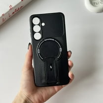 Designed for Samsung Galaxy S25 FE Magnetic Phone Case,Compatible with Mag-Safe,With Invisible Kickstand,Fiber Pattern Back,Anti-Scratch PC TPU Shockproof Rugged Thin Fit Phone Case,Black