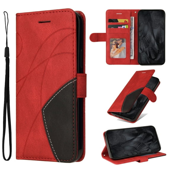 Designed for Samsung Galaxy S25 FE PU Leather Case Wallet, Men Women Flip Folio Cover with Kickstand Credit Card Holders Slots Wrist Strap Magnetic Slim Phone Case for Samsung Galaxy S25 FE, Red