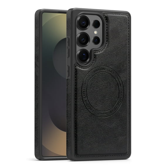 Designed for Samsung Galaxy S25 Magnetic Phone Case,Compatible with Mag-Safe,Heavy Duty Protection,PU Leather Shockproof Non-Slip Durable Rugged Ultra Slim Thin Fit Phone Case,Black