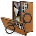 thumbnail image 1 of Designed for Samsung Galaxy S25 PU Leather Case, [Compatible with Mag-Safe] with Stand, Shockproof Back Slim Protective Phone Case for Men Women for Samsung Galaxy S25, Brown, 1 of 10