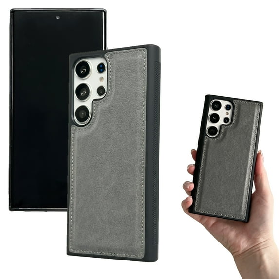 Designed for Samsung Galaxy S25 Phone Case, Classic Lightweight PU Leather Back + TPU Frame, Shockproof Protective Anti-falling Ultra Slim Back Case for Samsung Galaxy S25, Gray