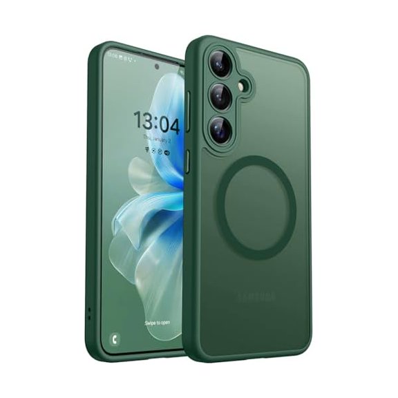 Designed for Samsung Galaxy S25 Plus Case (2025) [Full Camera Protection] [Compatible with Magsafe] Translucent Matte Back Protective Phone Cover, Deep Green